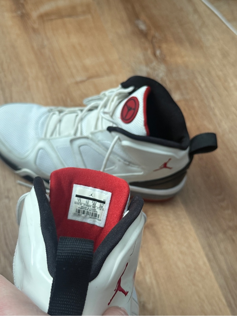 Vintage Jordans. Men’s 11 NIKE White and Red High-Top Basketball Shoes
